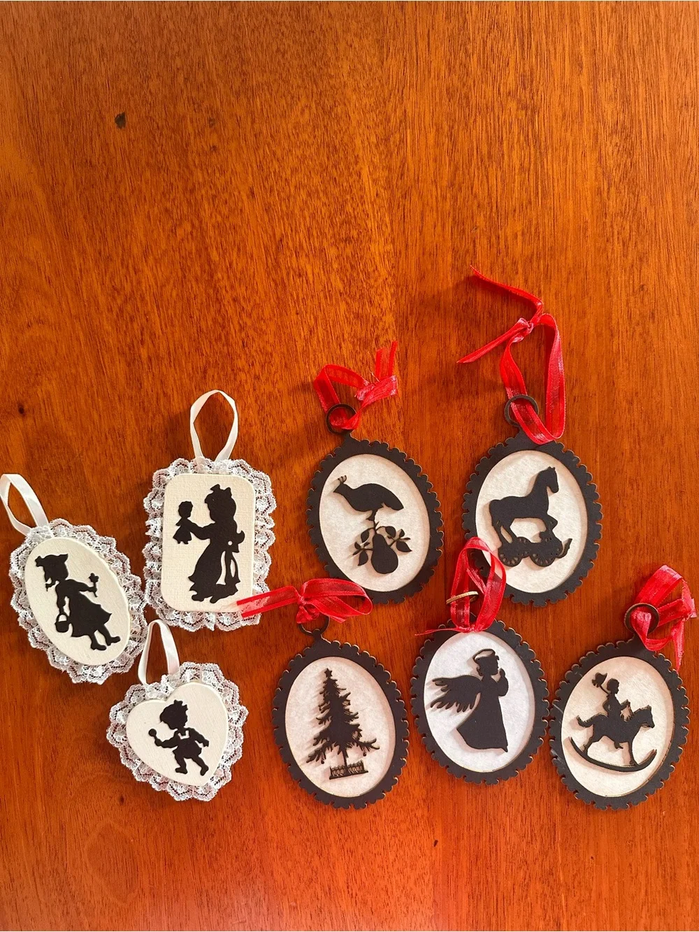 Handcrafted 8 Silhouette Ornaments Set - Black and White